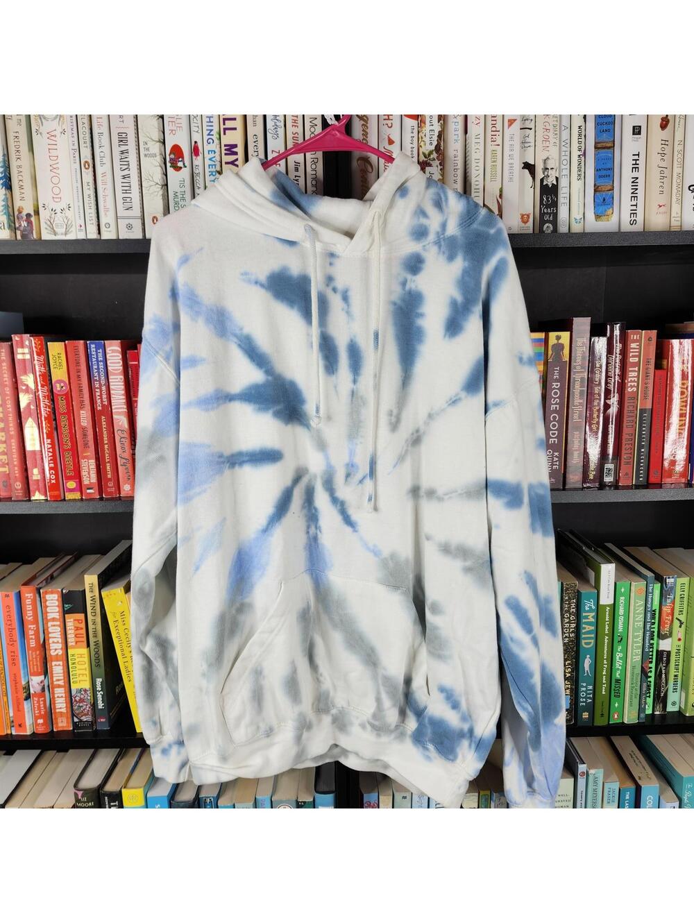Dreamsicle Blue Tie Dye Hoodie | Soft Fleece Pullover Sweatshirt | Size Large